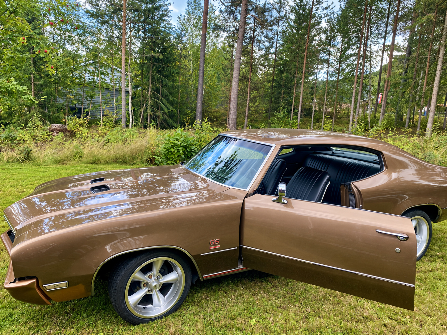 Brun Buick GS med åpen førerdør